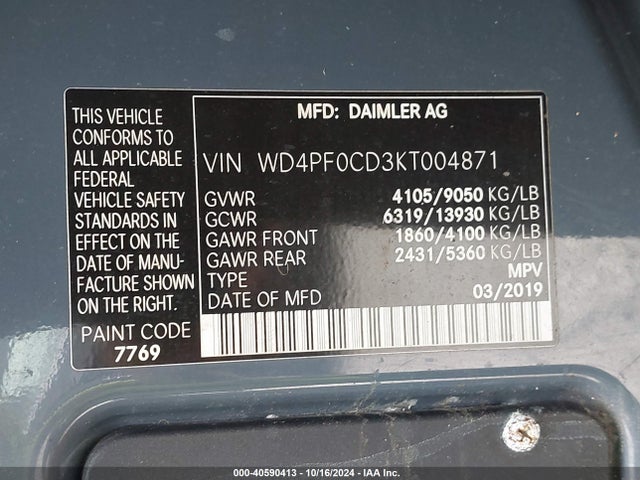 WD4PF0CD3KT004871 Mercedes-Benz Sprinter 2500 High Roof V6/standard Roof V6