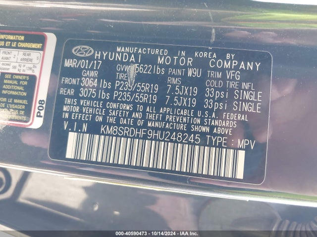Hyundai Santa Fe Se Ultimate 2017 KM8SRDHF9HU248245 Image 9