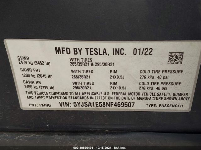 5YJSA1E58NF469507 Tesla Model S Dual Motor All-wheel Drive