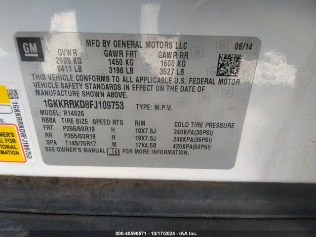 GMC Acadia Slt-1 2015 1GKKRRKD8FJ109753 Image 9