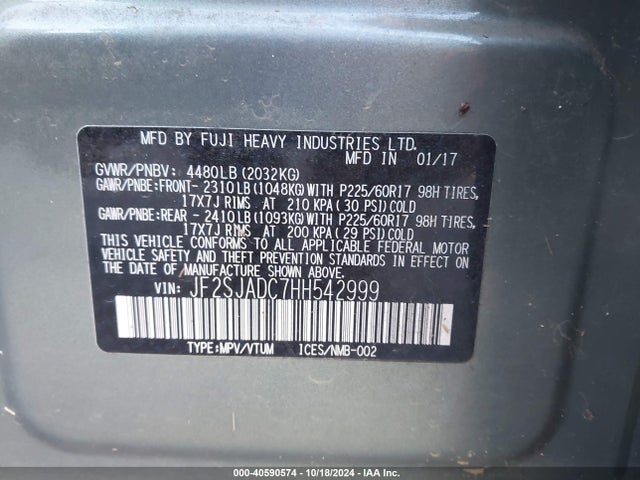 Subaru Forester 2.5i Premium 2017 JF2SJADC7HH542999 Image 9