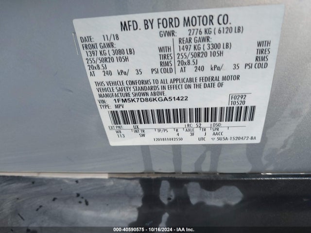 Ford EXPLORER XLT 2019 1FM5K7D86KGA51422 Image 9
