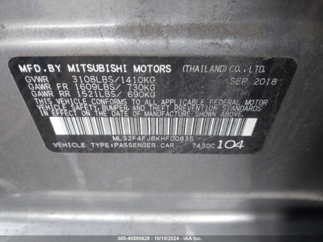 ML32F4FJ6KHF00835 Mitsubishi Mirage G4 Se