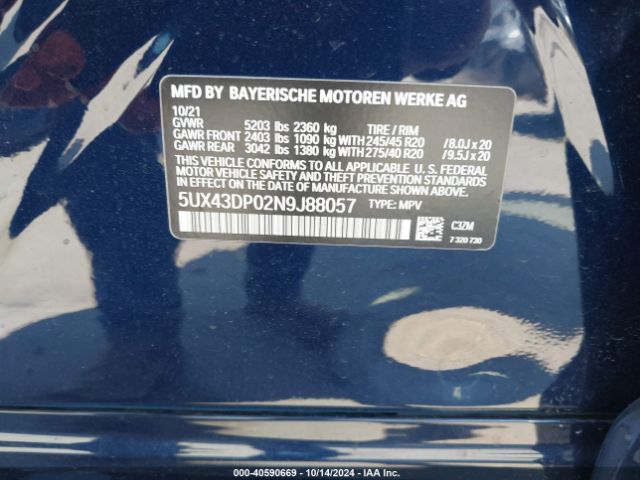5UX43DP02N9J88057 BMW X3 Sdrive30i