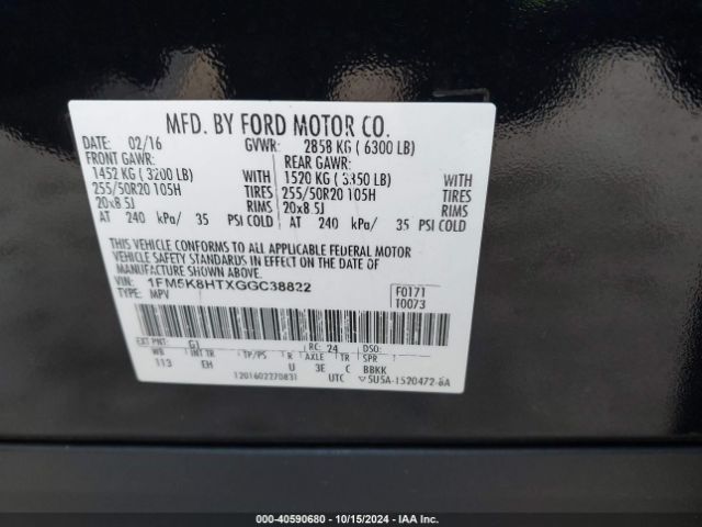 1FM5K8HTXGGC38822 Ford Explorer Platinum