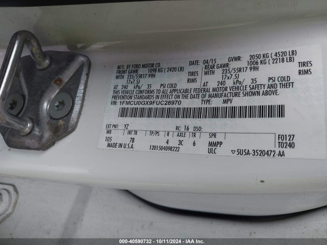 Ford ESCAPE SE 2015 1FMCU0GX9FUC28970 Image 9