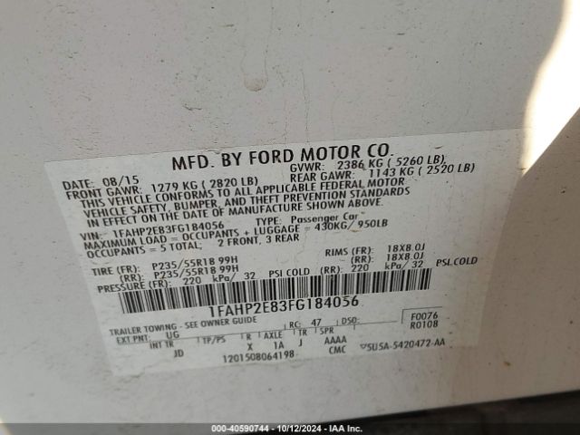 1FAHP2E83FG184056 Ford TAURUS SEL