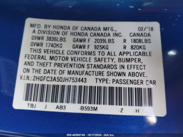 2HGFC3A50JH753443 Honda CIVIC SI