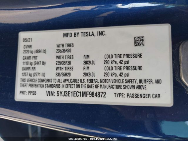 5YJ3E1EC1MF984872 Tesla Model 3 Performance Dual Motor All-wheel Drive