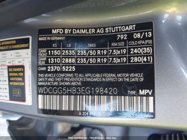 WDCGG5HB3EG198420 Mercedes-Benz GLK 350