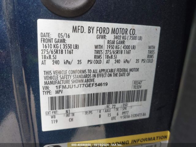 1FMJU1JT7GEF54619 Ford Expedition Xlt