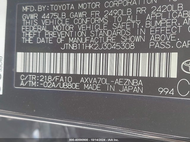 Toyota CAMRY LE 2018 JTNB11HK2J3045308 Image 9