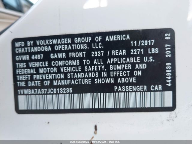 1VWBA7A37JC013235 Volkswagen Passat 2.0t Se