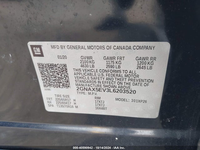 2GNAX5EV3L6203520 Chevrolet Equinox Awd 1fl