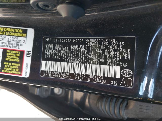 2T1BURHE8HC818112 Toyota Corolla Xse