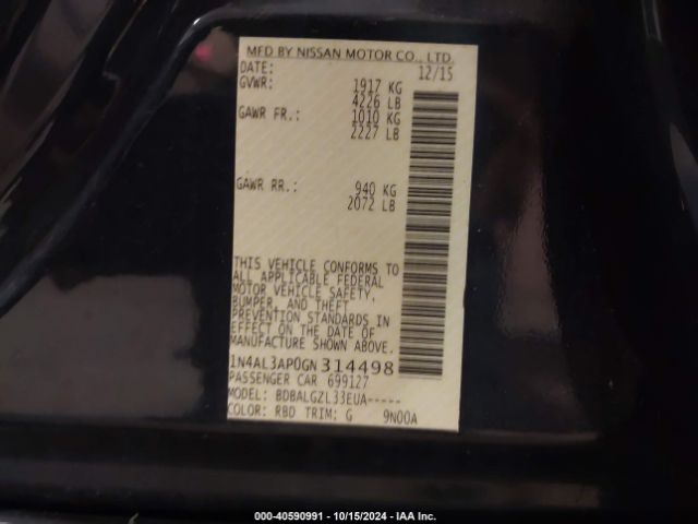 1N4AL3AP0GN314498 Nissan Altima 2.5/2.5 S/2.5 Sl/2.5 Sr/2.5 Sv