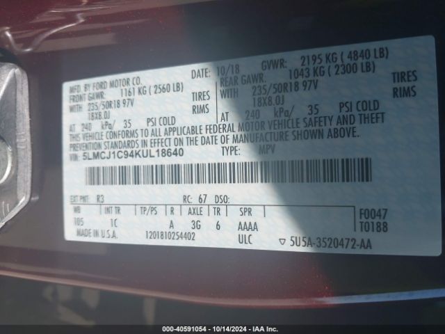5LMCJ1C94KUL18640 Lincoln Mkc Standard