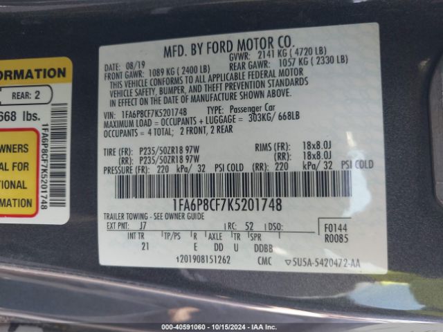1FA6P8CF7K5201748 Ford MUSTANG GT