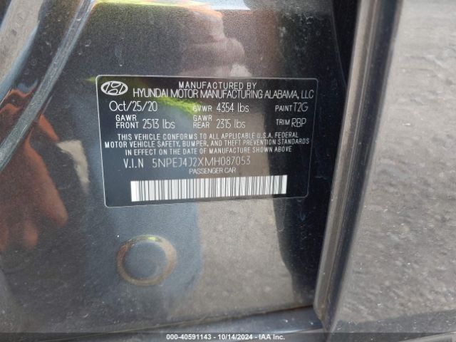 5NPEJ4J2XMH087053 Hyundai Sonata Sel Plus
