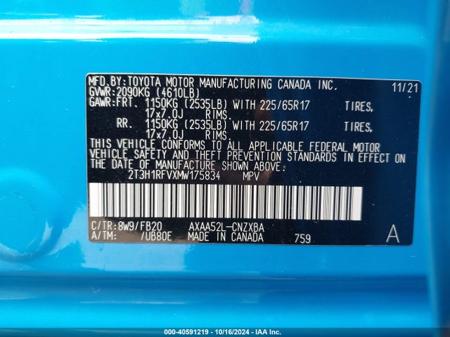 Toyota RAV4 LE 2021 2T3H1RFVXMW175834 Image 9