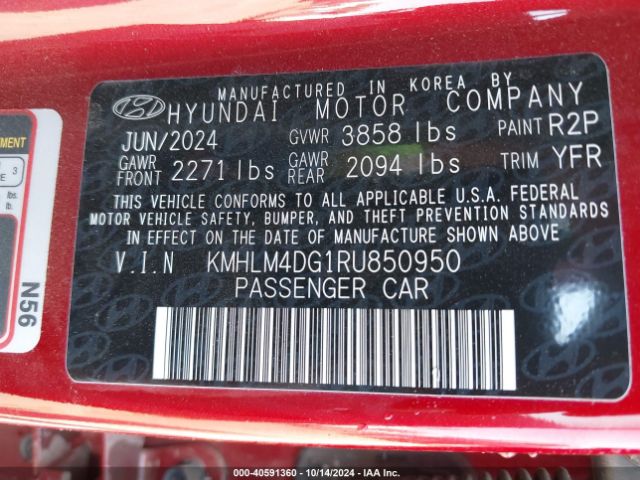 KMHLM4DG1RU850950 Hyundai ELANTRA SEL
