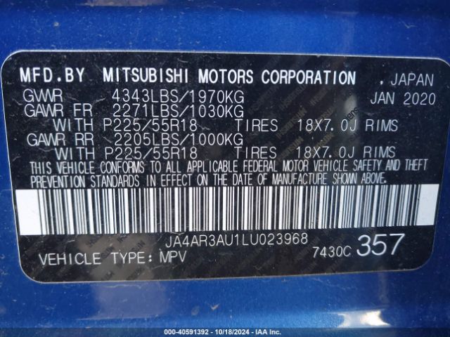 JA4AR3AU1LU023968 Mitsubishi Outlander Sport 2.0 Se
