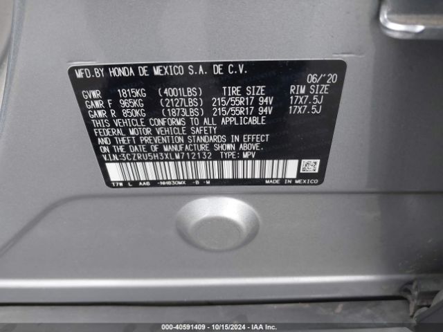 3CZRU5H3XLM712132 Honda Hr-v 2wd Lx