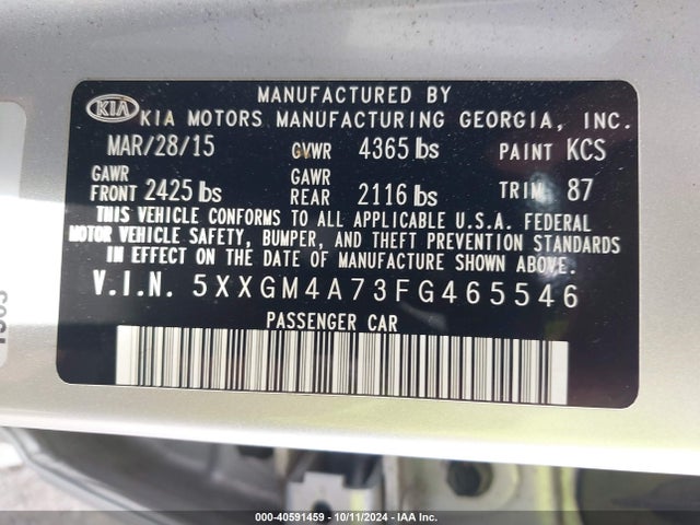 KIA Optima Lx 2015 5XXGM4A73FG465546 Image 9