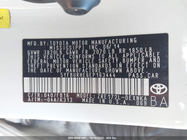 Toyota COROLLA LE 2014 5YFBURHE6EP163444 Image 9