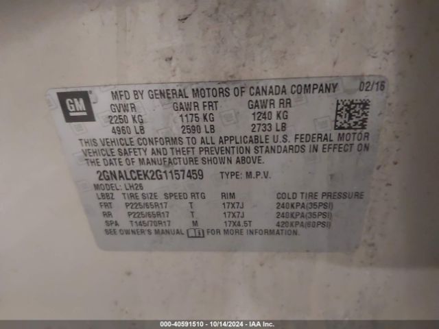 2GNALCEK2G1157459 Chevrolet EQUINOX LT