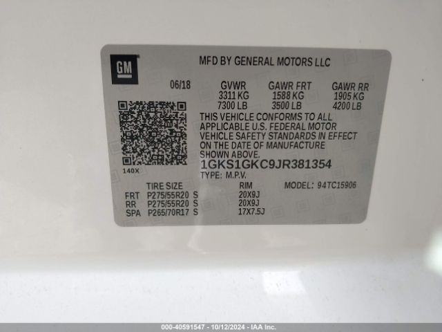 1GKS1GKC9JR381354 GMC Yukon Xl Slt