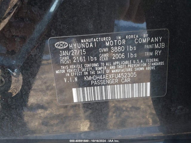 Hyundai ELANTRA SE 2015 KMHDH4AEXFU452305 Image 9