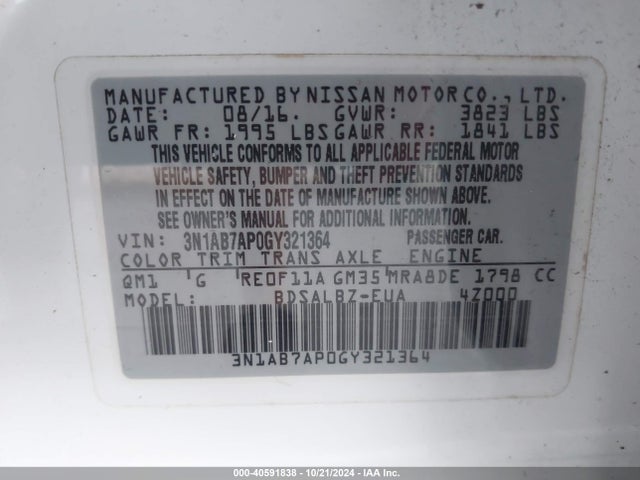Nissan SENTRA S 2016 3N1AB7AP0GY321364 Image 9