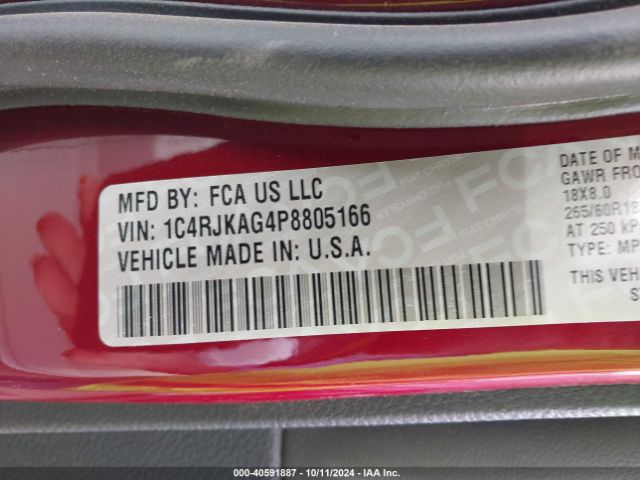 1C4RJKAG4P8805166 Jeep Grand Cherokee L Laredo 4x4