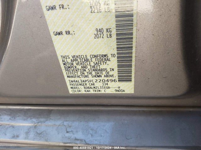 Nissan Altima 2.5 Sv 2015 1N4AL3AP5FC220496 Image 9