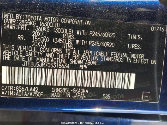 JTEBU5JR7G5318634 Toyota 4runner Limited