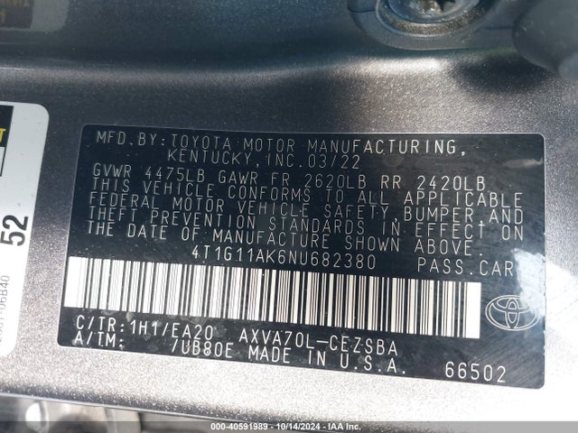 Toyota CAMRY SE 2022 4T1G11AK6NU682380 Image 9