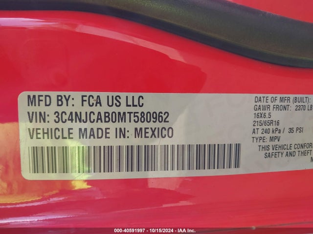 3C4NJCAB0MT580962 Jeep Compass Sport Fwd
