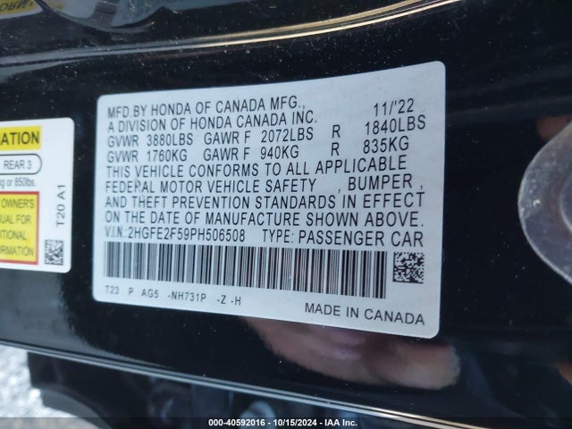 Honda Civic Sport 2023 2HGFE2F59PH506508 Image 9