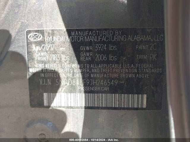5NPD84LF9JH246549 Hyundai ELANTRA SEL