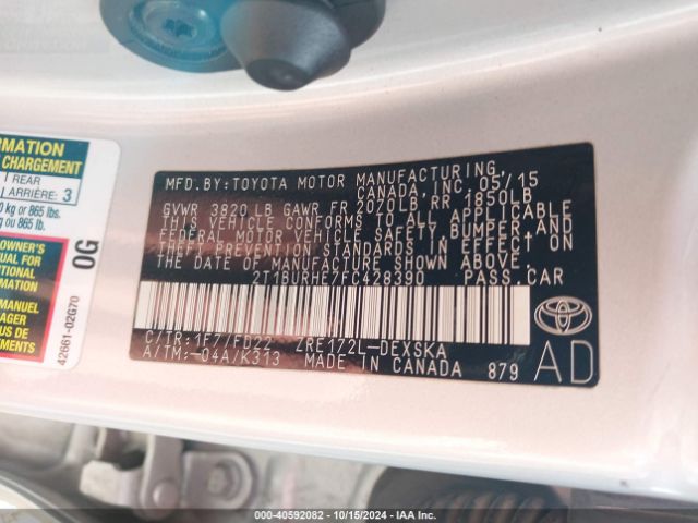 2T1BURHE7FC428390 Toyota Corolla S