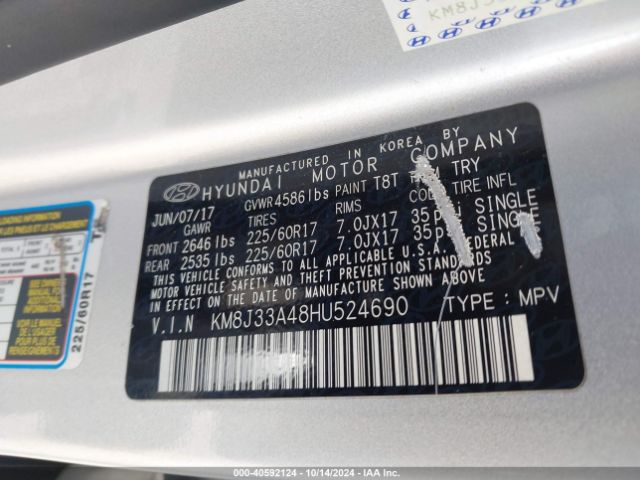 KM8J33A48HU524690 Hyundai Tucson Se Plus