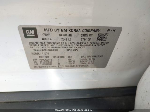 KL4CJESBXGB753548 Buick Encore