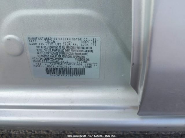 3N1CN7AP1KL827999 Nissan Versa 1.6 S