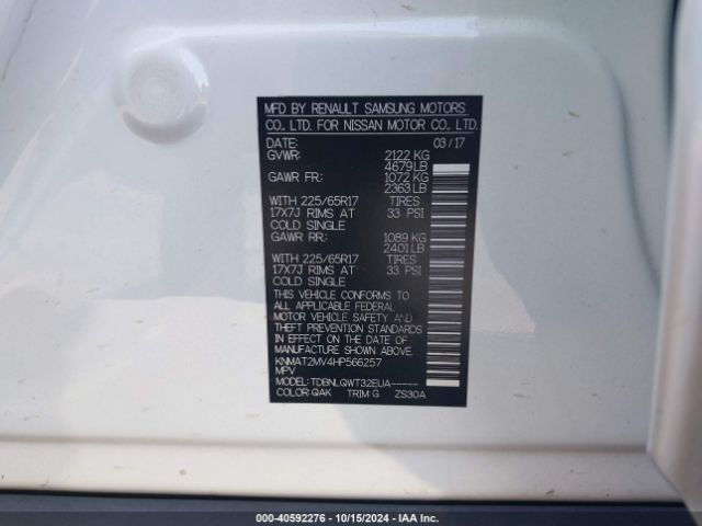 KNMAT2MV4HP566257 Nissan ROGUE SV