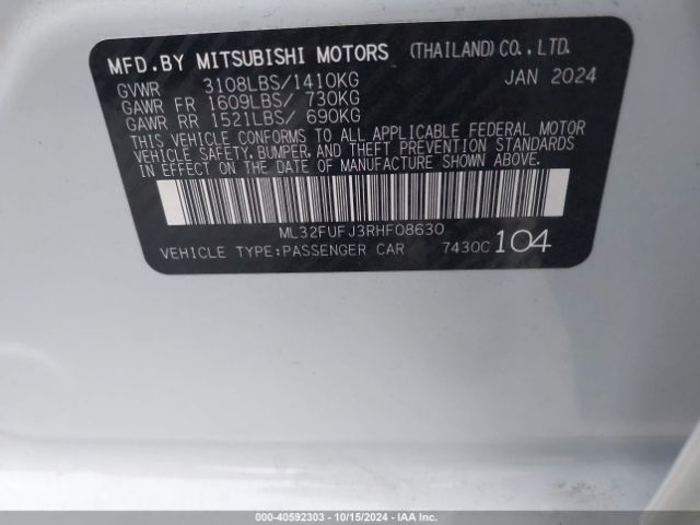 ML32FUFJ3RHF08630 Mitsubishi Mirage G4 Es
