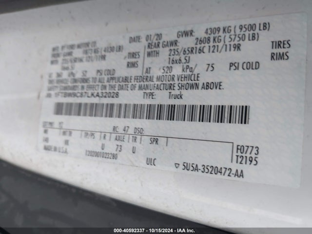 Ford Transit-350 Cargo Van 2020 1FTBW9C87LKA32028 Image 9