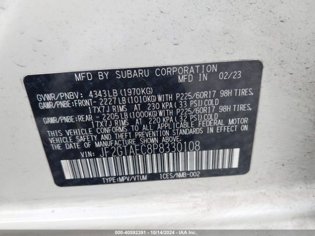 JF2GTAEC8P8330108 Subaru Crosstrek Premium