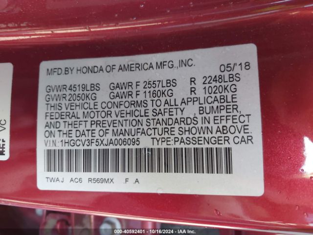 1HGCV3F5XJA006095 Honda Accord Hybrid Ex-l