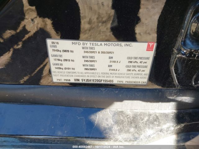 5YJSA1E20GF155486 Tesla Model S 60d/70d/75d/85d/90d